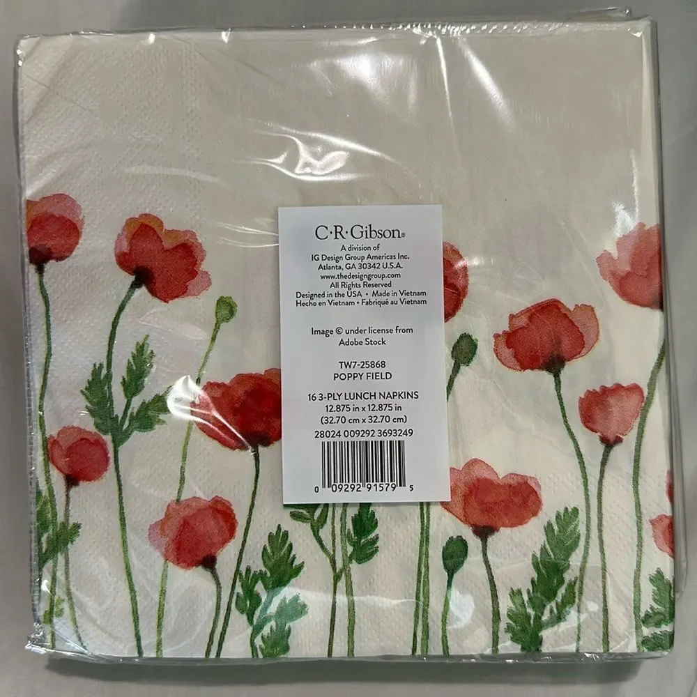 Poppy Field Florals Ivory Set of 3 x 16 ea Square Paper Napkins